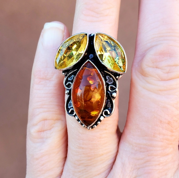 New Amber & Citrine 925 Silver Ring. - Picture 10 of 10